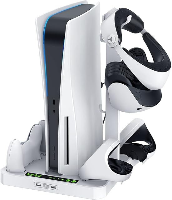 HAPAW Charging Station for PS VR2 / PS-5 with Cooling Fan & Accessories Organizer, PS-5 PSVR 2 Controllers Charger Charging Dock, Playstation5 Console Cooling PS VR 2 Accessories Headset Stand Holder