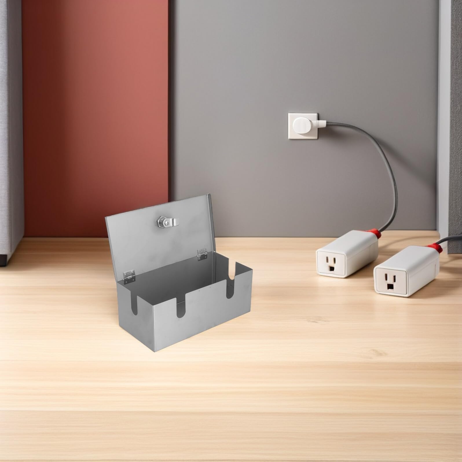 HOMSFOU Caja Protectora de Enchufe Eléctrico Exterior de Acero Inoxidable Grande Resistente al Agua Tapa de Bloqueo Segura para Tomacorrientes en Exteriores y Uso en Oficinas