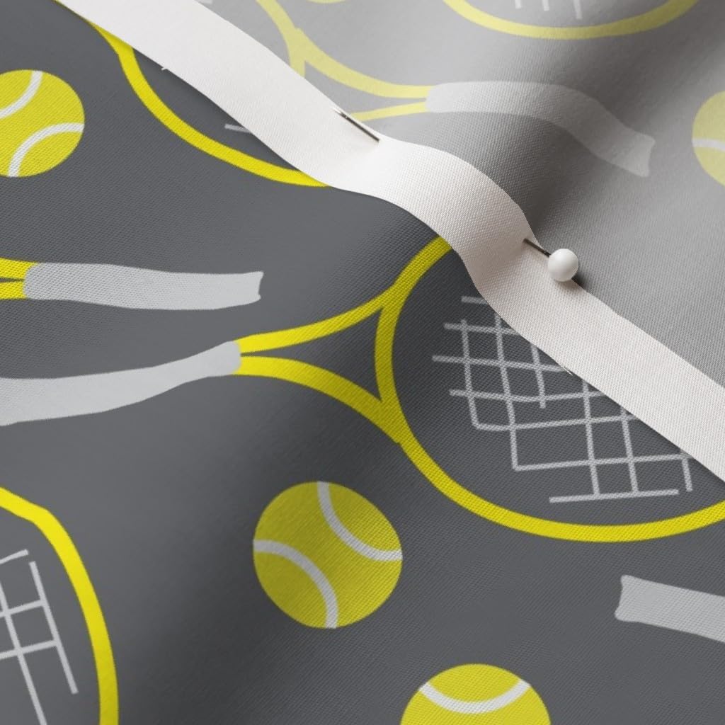 Spoonflower Fabric - Tennis Small Sports Outdoor Racket Balls Fun Scale Gray Yellow Printed on Cotton Poplin Fabric by The Yard - Sewing Shirting Quilting Dresses Apparel Crafts