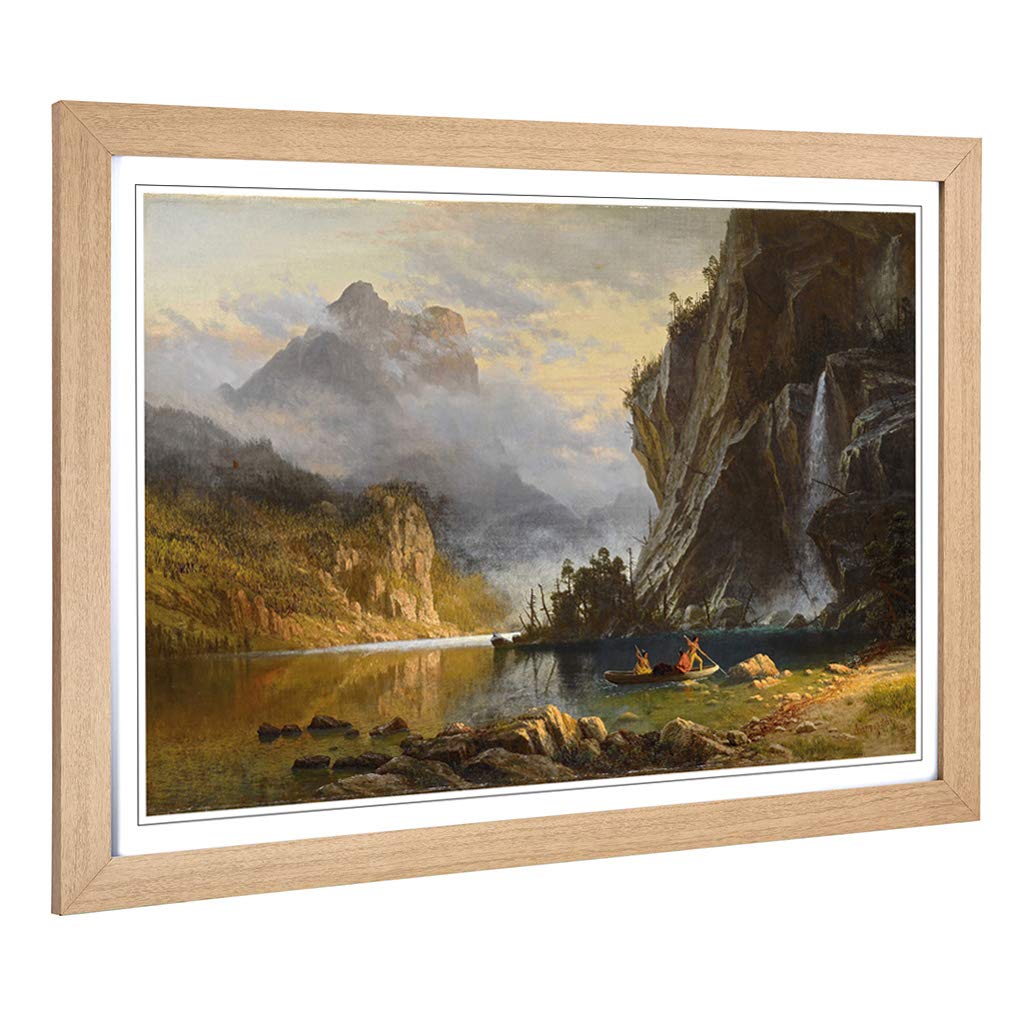 Big Box Art Framed Print of Albert Bierstadt Indians Spear Fishing Design | Wall Art Picture | Home Decor for Kitchen, Living Room, Bedroom, Hallway, Oak, A2 / 24.5x18 Inch / 62x45cm