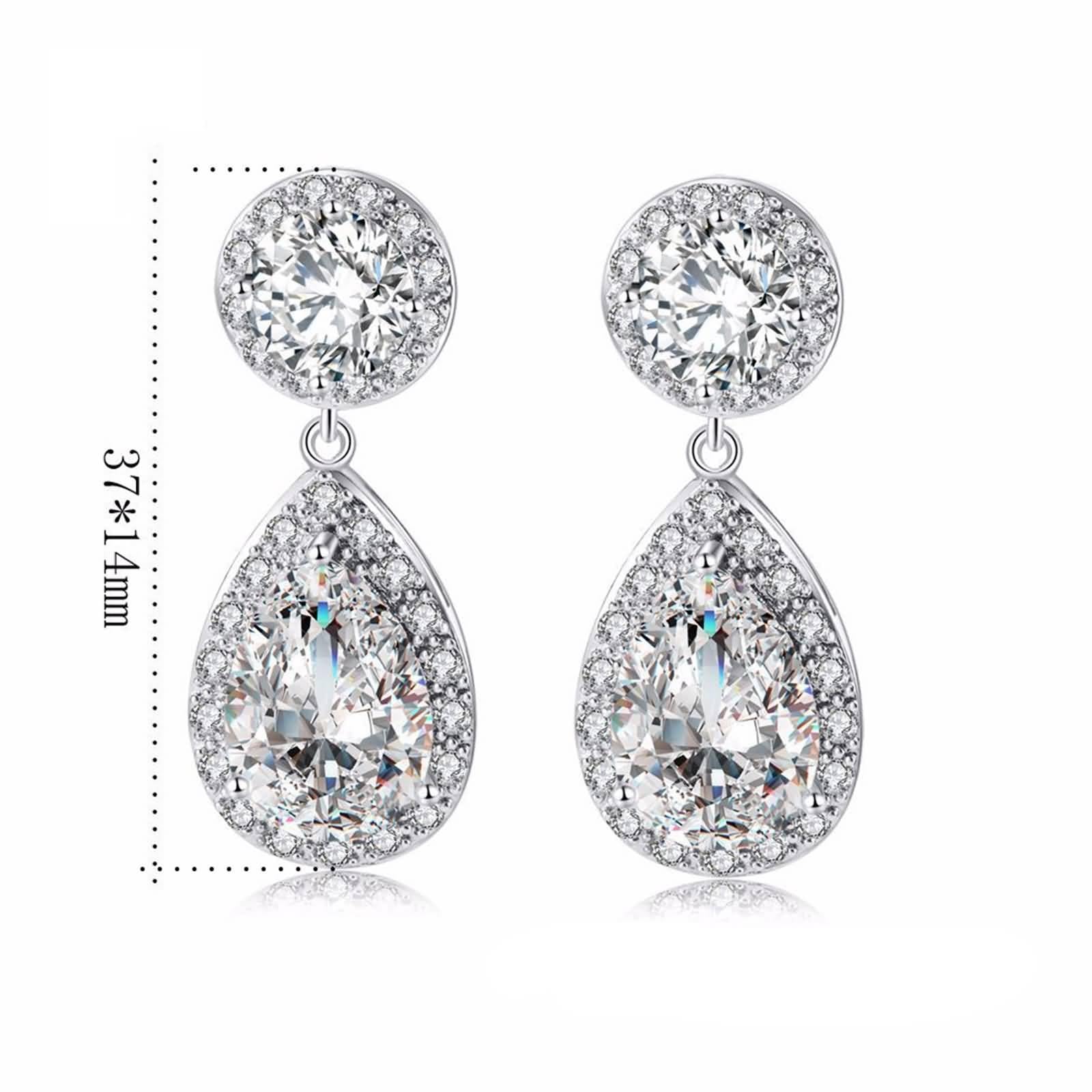 Pendientes Fiesta Largos Mujer Oro Blanco 18 Kilates Moissanita Blanca con Diamante Laboratorio Elegante Pendiente Colgante