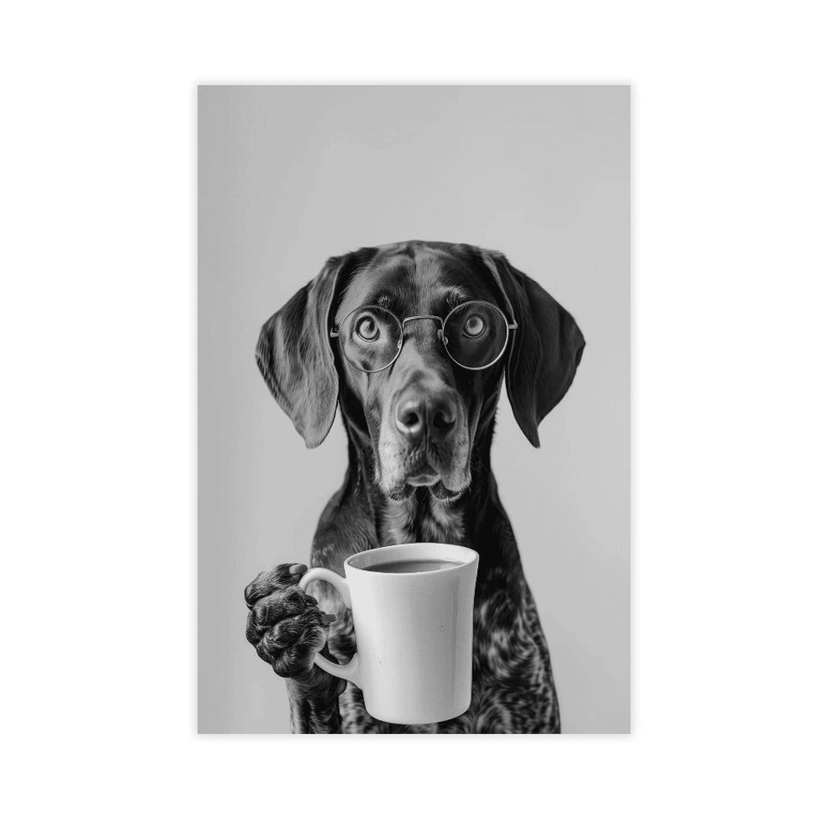 Wjwart German Shorthaired Pointer And Coffee Canvas Poster Wall Art Print Picture Paintings 12X18inch(30X45cm)