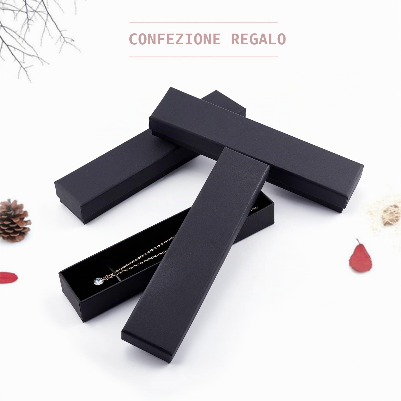 BENECREAT 12 Pack Scatola di Cartone Craft Craft Box Nero con Elegante Pad in Velluto per Bracciale Presentazione Collana 22,5x5x3cm