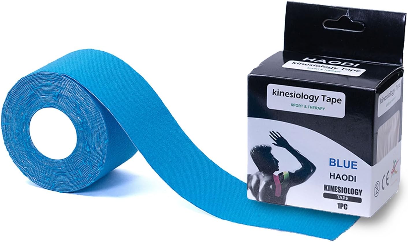 HOADI KINESIOLOGY TAPE one BLUE roll Waterproof Breathable 5cm x 5 Meters, Latex Free sports Athletic Elastic Kneepad Muscle Pain Relief Knee Taping for Gym Fitness volleyball Running Tennis Swimming