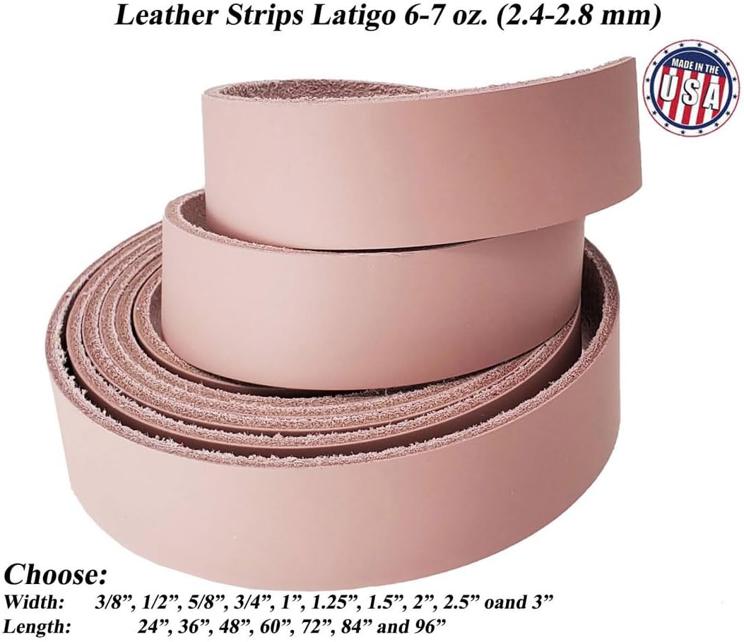 Blush Pink Leather Straps 1 Inch Wide - Leather Straps up to 96 Inch Long – 6-7 oz. (2.4 – 2.8 mm) Latigo Leather Straps by Pitka Leather (1" x 48")