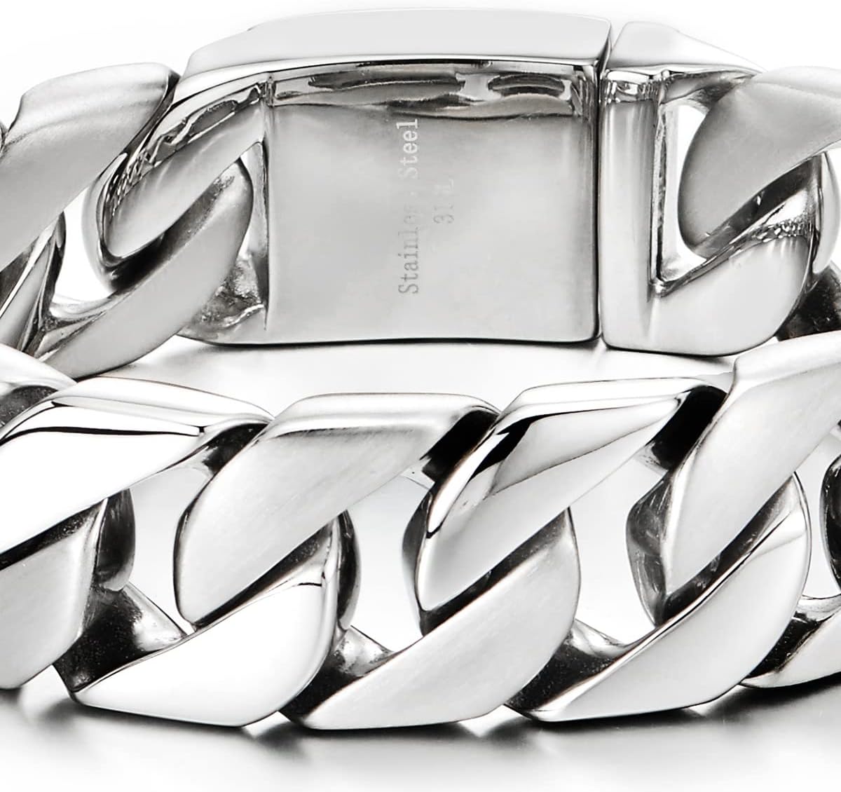 COOLSTEELANDBEYOND Mens Stainless Steel Large Curb Chain Link Bracelet Solid Curb Chain Wristband Biker Punk Jewelry Masculine Accessory