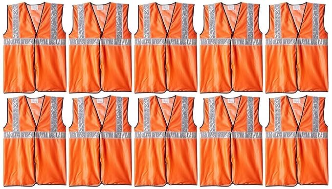 High Visibility Safety Vest with 2 Inch Reflective Strips, Orange Pack of 10 (10, Orange)-image-25