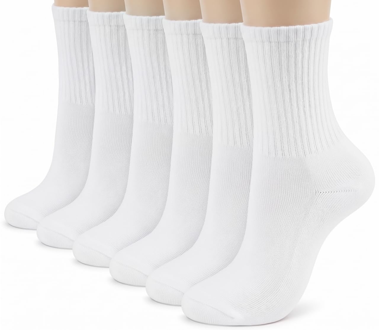 BomKinta Women Calf Socks Athletic Crew Sock All White 6