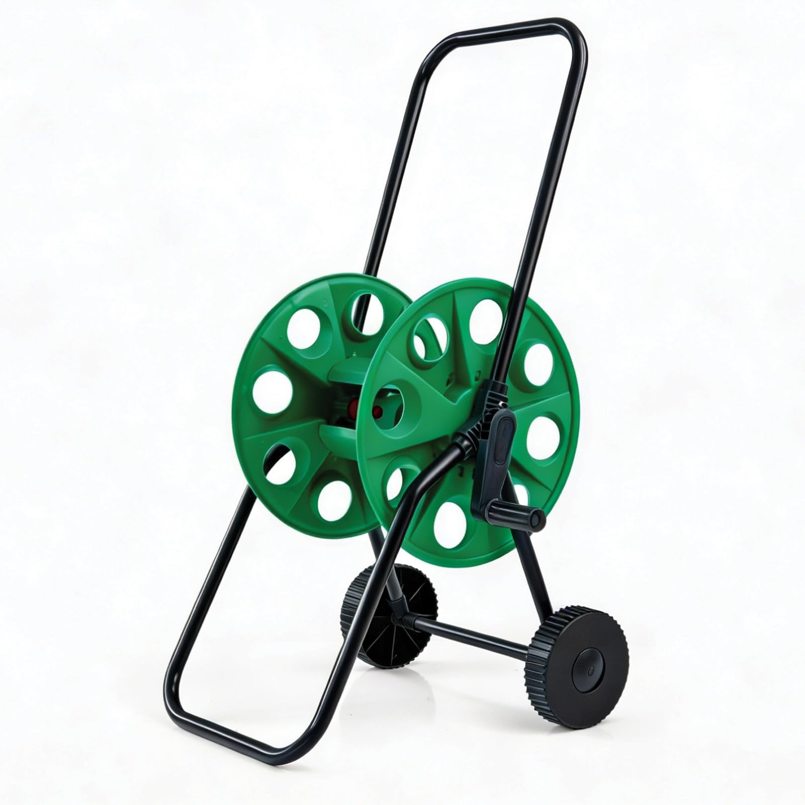 Crystals Green Garden Hose Reels Without Hose, Hose Cart Reel 60M Capacity Portable Hose Pipe Reel, Empty Hose Reel Carry Up To 1/2" Cart With 2 Wheels,