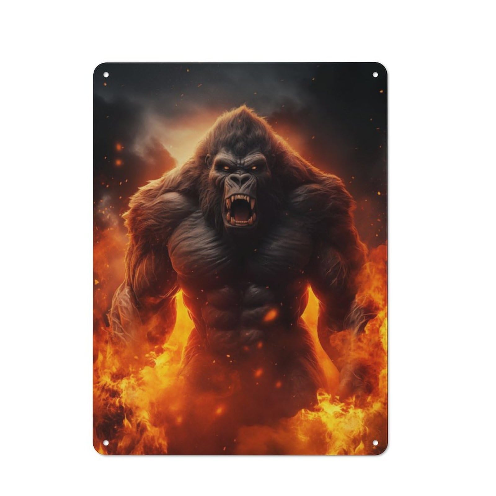 Junmoney Angry Evil Gorilla Fire Modern Retro Metal Wall Art Sign 40X30cm, Studio Wall Art For Modern Home, Workshop, Office Or Cafe