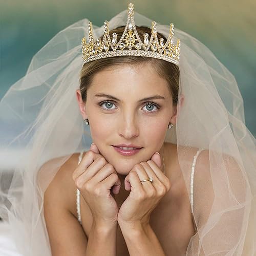 Miniatura 5 de NODG Tiaras y coronas doradas Diademas de fiesta y joyas para el cabello con diamantes de imitación Accesorios para la cabeza de mujer para novia,