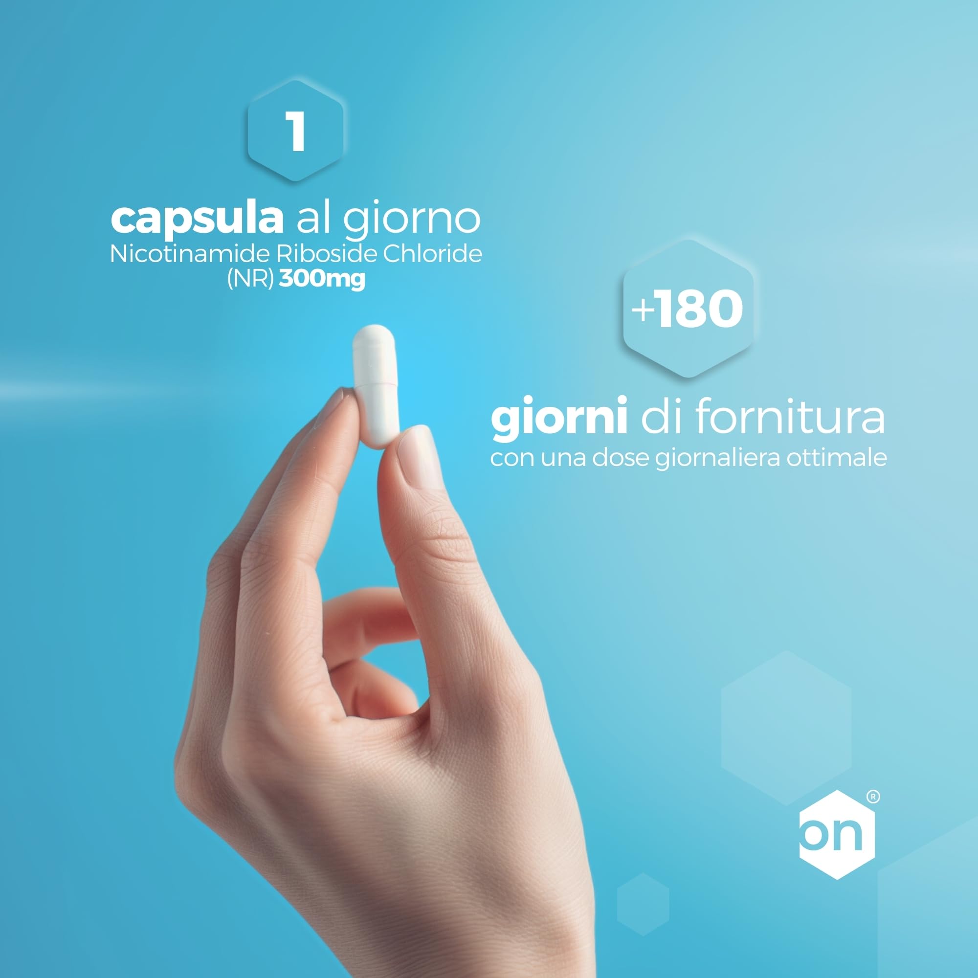 NAD+ Nicotinamide Riboside Chloride 300mg - +6 Mesi di Cura - NAD Booster - Anti-Età e Contro la Fatica, Supporto Nervoso - 180 Capsule Vegetali - Vegan & Premium - Hexagon