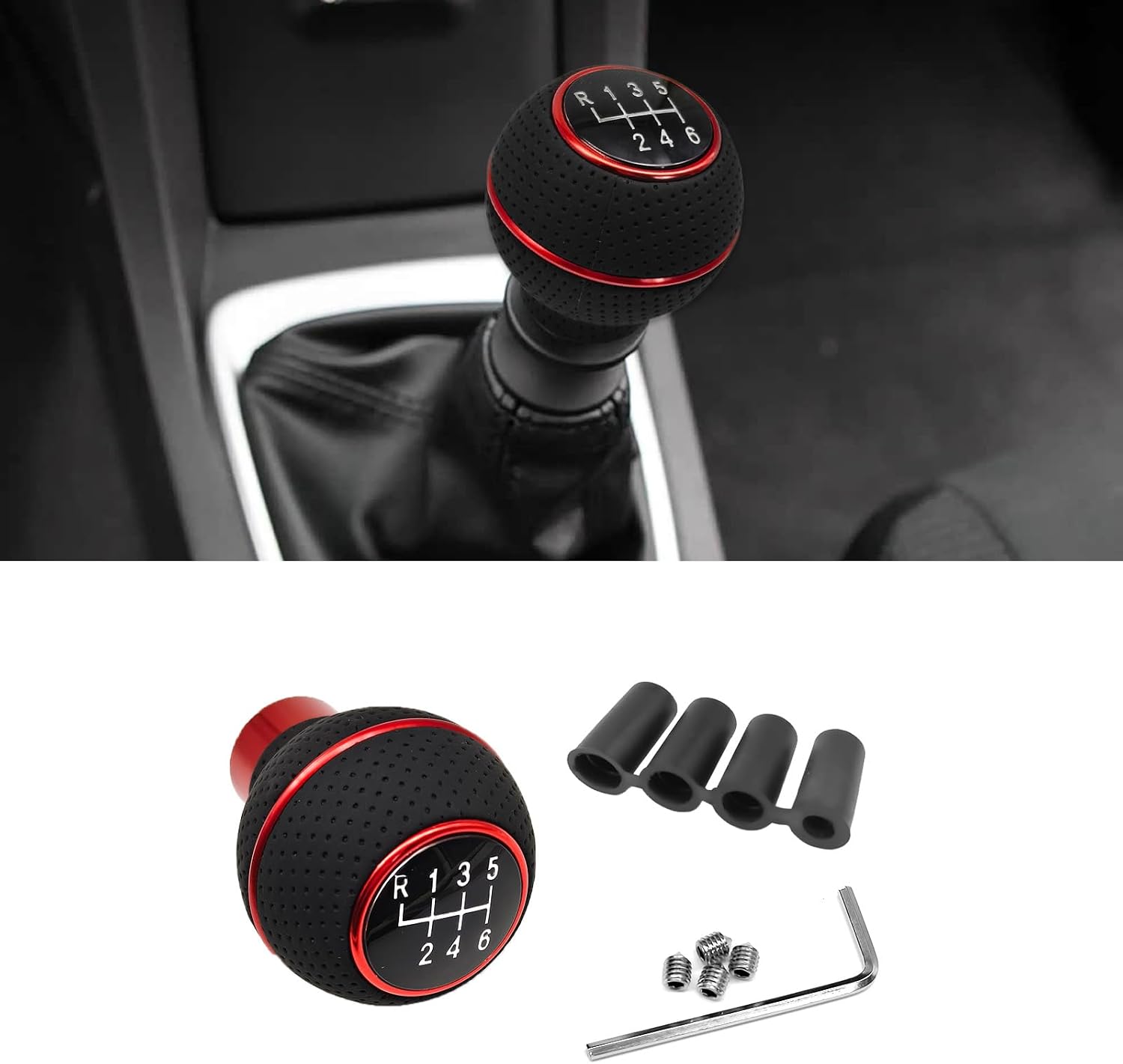 6 Speed Universal Manual Gear Stick Shift Knob PU Leather Car Shifter Handle Replacement for Most Manual Vehicles(6 Speed Red)