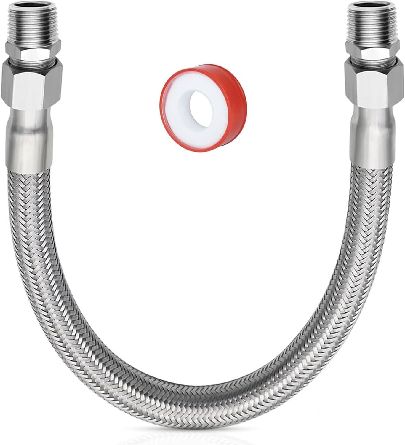 1/2"NPT Male X 20" Compressor Jumper Hose, 750°F / 450 PSI, Industrial-Grade Connector, Freely Rotating Stainless Steel Metal Hose (1/2" NPT Male, 20" length)
