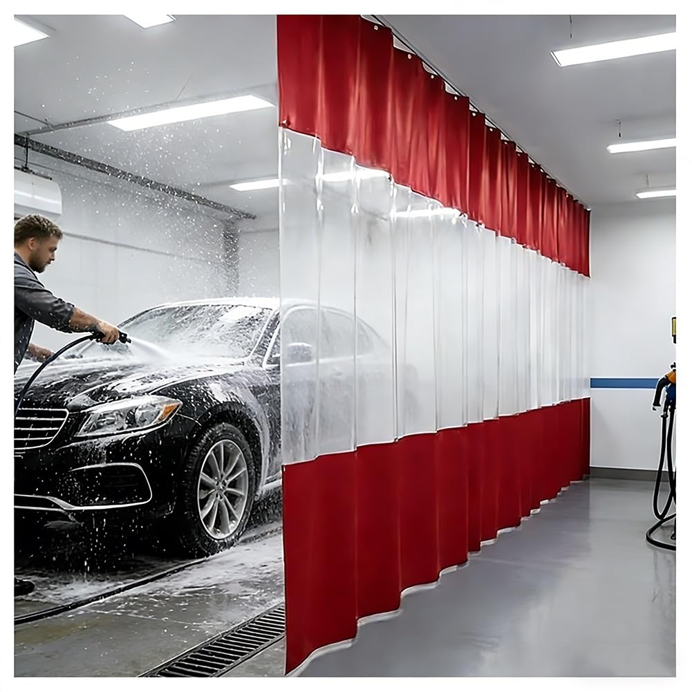 GJMSSMY Industrial Wash Bay Curtains with Eyelets, Garage Divider Curtains, Outdoor Vinyl Curtains for Patio Porch Wash Car Depot(Rosso,3x3m/9.8x9.8ft)