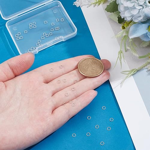 Miniatura 3 de PH PandaHall 50 anillos cerrados de plata de ley 925, anillos O de 0.157 pulgadas, anillo de salto soldado de calibre 26, anillo de cadena redondo,