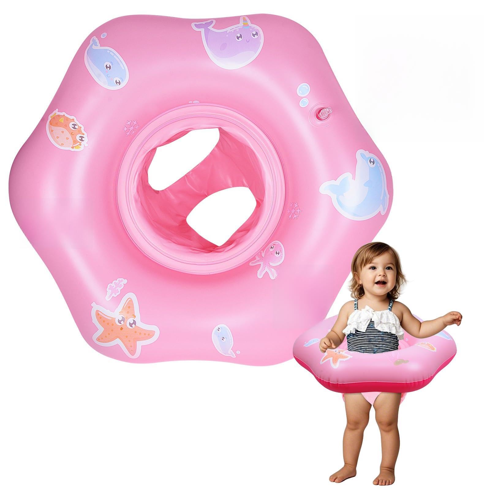 Schwimmring Baby (6-36 Monate, Max. 20 kg) – Doppelkreis-Design mit UPF50+ Sonnendach & Spielzeug-Hupe – Verstellbarer Sicherheitssitz, doppelte Luftkammern – Ideale Schwimmhilfe für Kleinkinder