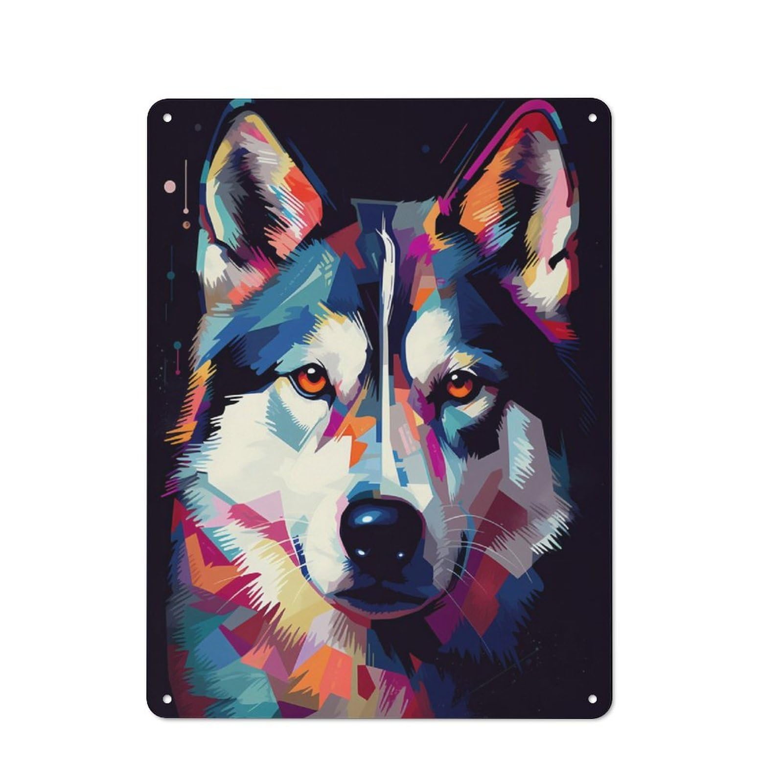 Junmoney Siberian Husky Abstract Retro Tin Sign 40X30cm Featuring For Bar Or Restaurant, For Metal Sign Collectors, For Garage And Workshop Walls