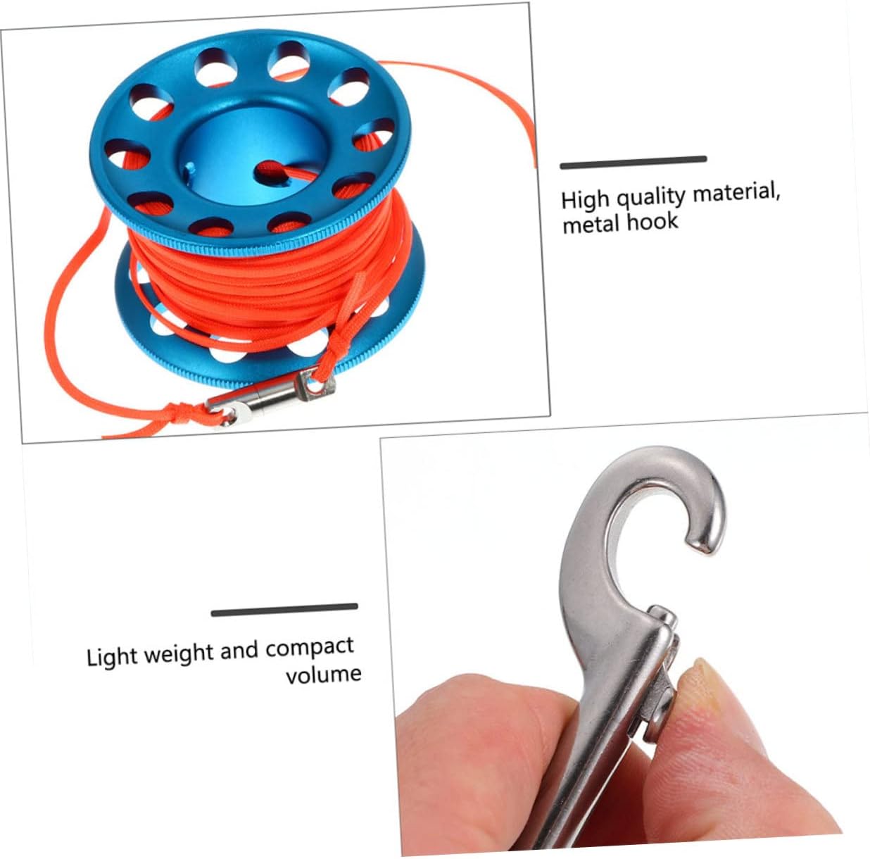 VICASKY 1Set Diving Rope Reel Portable Underwater Guide Line Spool for Scuba Diving Blue Essential Diving Equipment for Technical and Cave Diving