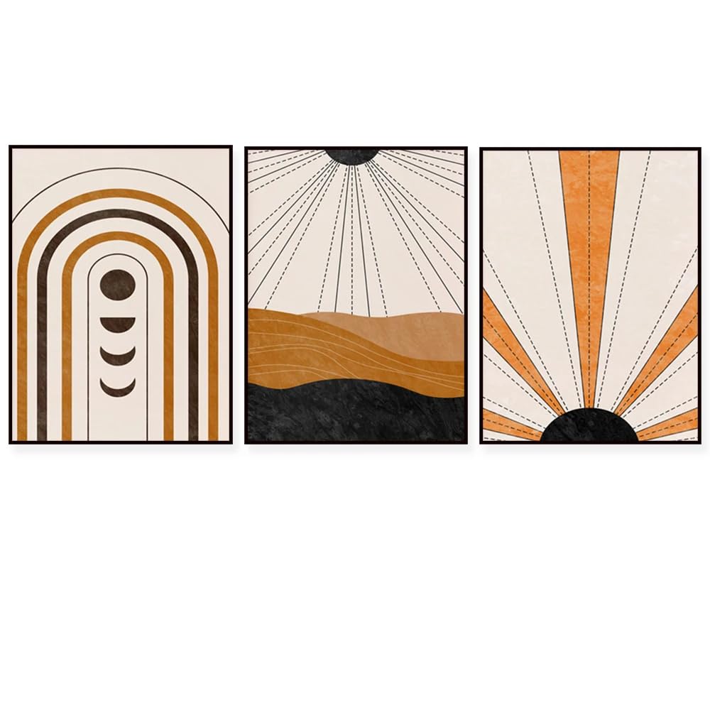 SOBMQ Poster-Brown Black Sun Moon Rainbow Wall Canvas Painting Abstract Poster Print Art Picture For Living Room Bedroom Home Decoration-60 * 70cm-3PCS (No Frame)