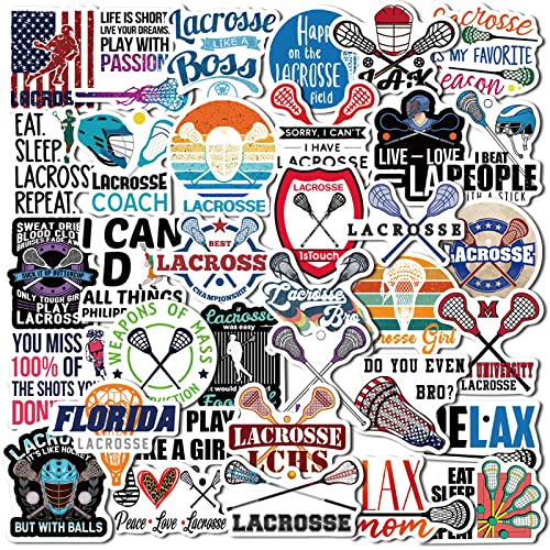 Lacrosse Stickers 50Pcs Sports Stickers,Lacrosse Helmet Stickers,Lacrosse Accessories Gifts For Girls/Boys,Waterproof Vinyl Lacrosse Stickers For Water Bottle Hydroflask Laptop Guitar Computer Skateboard Phone Cup Luggage,Lacrosse Party Supplies #TOP4
