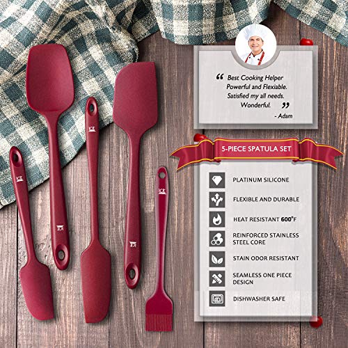 Spatula Silicone Spatula Set Spatulas Silicone Heat Resistant 600°F Rubber Spatula Seamless One Piece Non-Stick 5-Piece For Cooking Baking Mixing