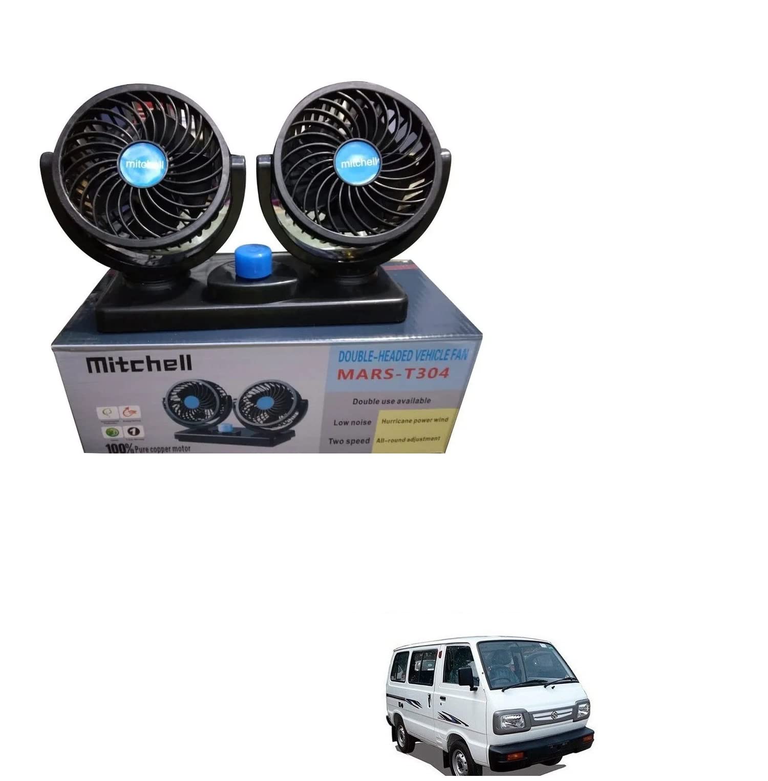 AUTOADDICT Auto Addict 12V DC Electric Car Fan for Dashboard 360 Degree Rotatable Dual Head Car Auto Powerful 2 Speed Cooling Air Fan For Maruti Suzuki Omni