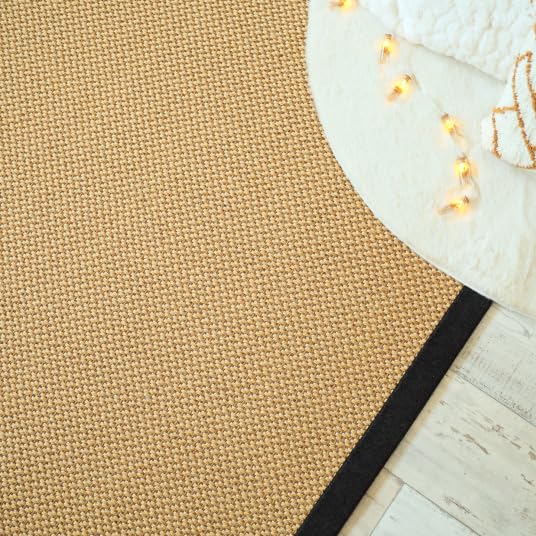 Decoweb Tapis Naturel en Sisal - Slow doré - Ganse Chenille Brun chiné - 80 x 150 cm