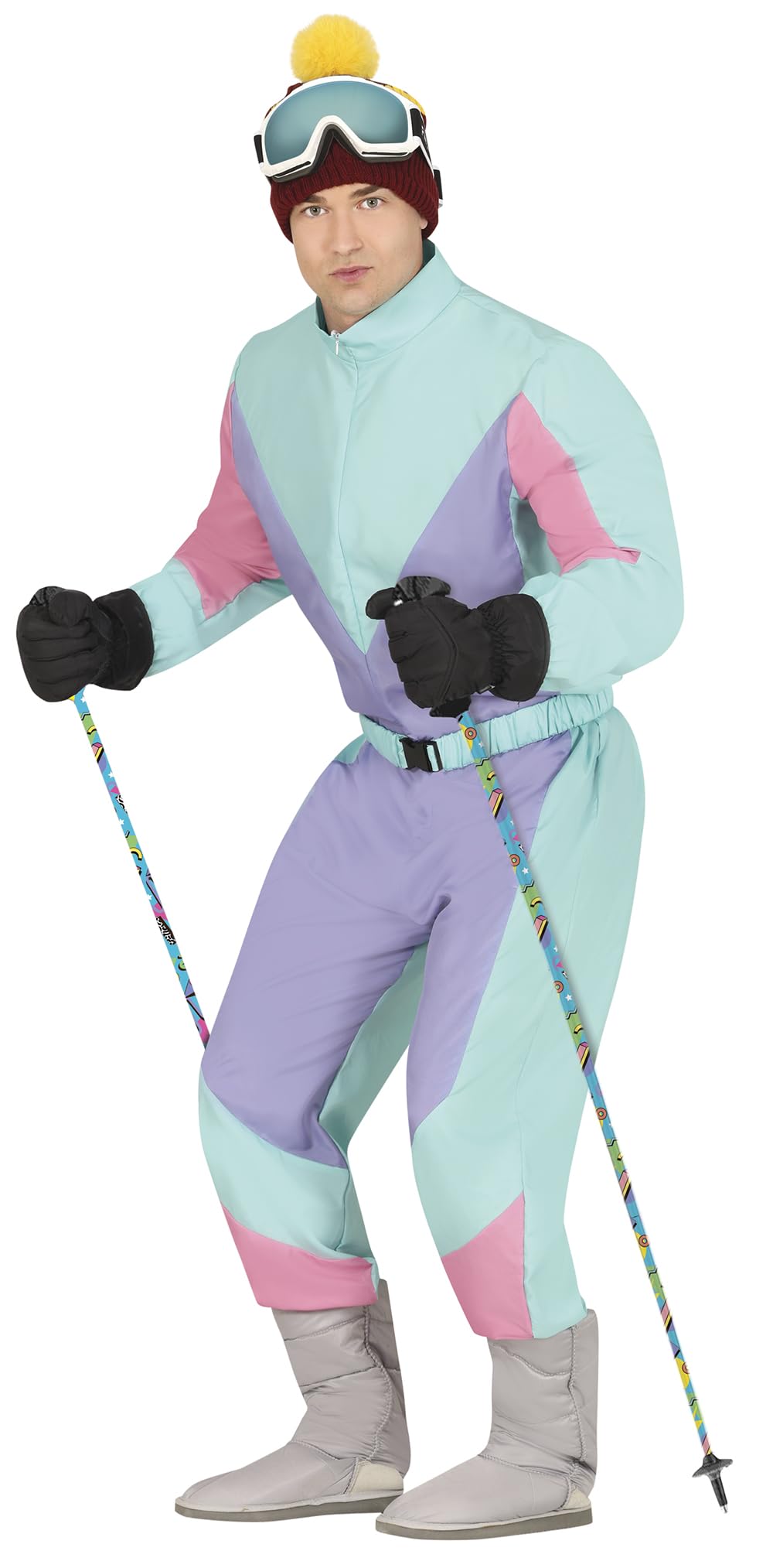FIESTAS GUIRCA | Pair of Ski Poles Multicolor (115 cm) - Sports Accessory for Parties of the 90s and Themed Celebrations - Unisex Adults - Multicolor