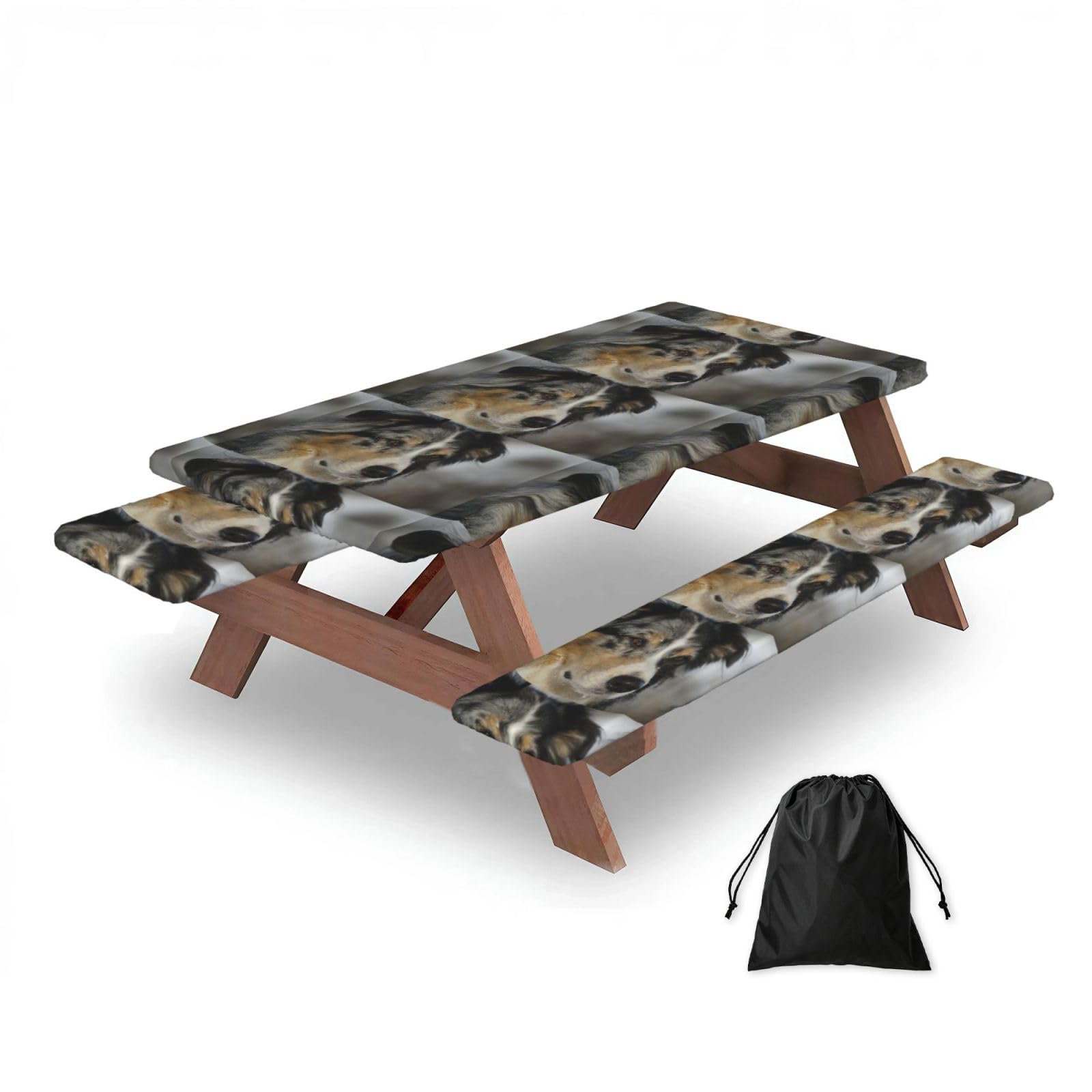 Dopklna As Picture Australian Shepherd, Picnic Table Cover With Bench Covers -Waterproof Elastic Fitted Tablecloth For Garden Camping Patio 76X152cm