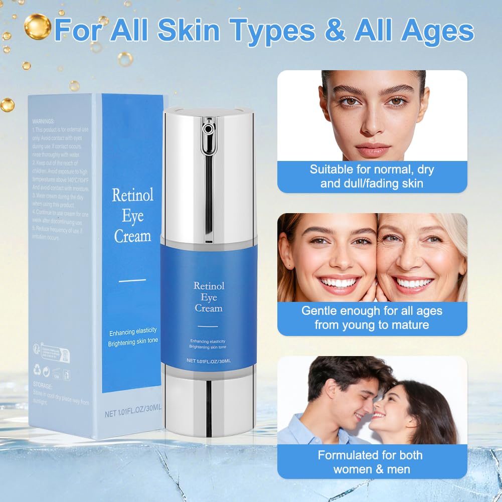 Aomig Retinol Krem pod oczy, 30 ml Krem przeciwzmarszczkowy i starzejący się do oczu z Bakuchiolem, Redukuje zmarszczki i drobne zmarszczki, zmniejsza obrzęki i cienie pod oczami, nawilżający
