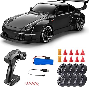 RC Drift Car, 124 Scale Remote Control Vehicle with LED Lights, 2.4GHz 4WD High Speed RC Cars, Drifting Tires Two Speed Modes, Racing Sports Toy Gift for Adults Boys Girls Black