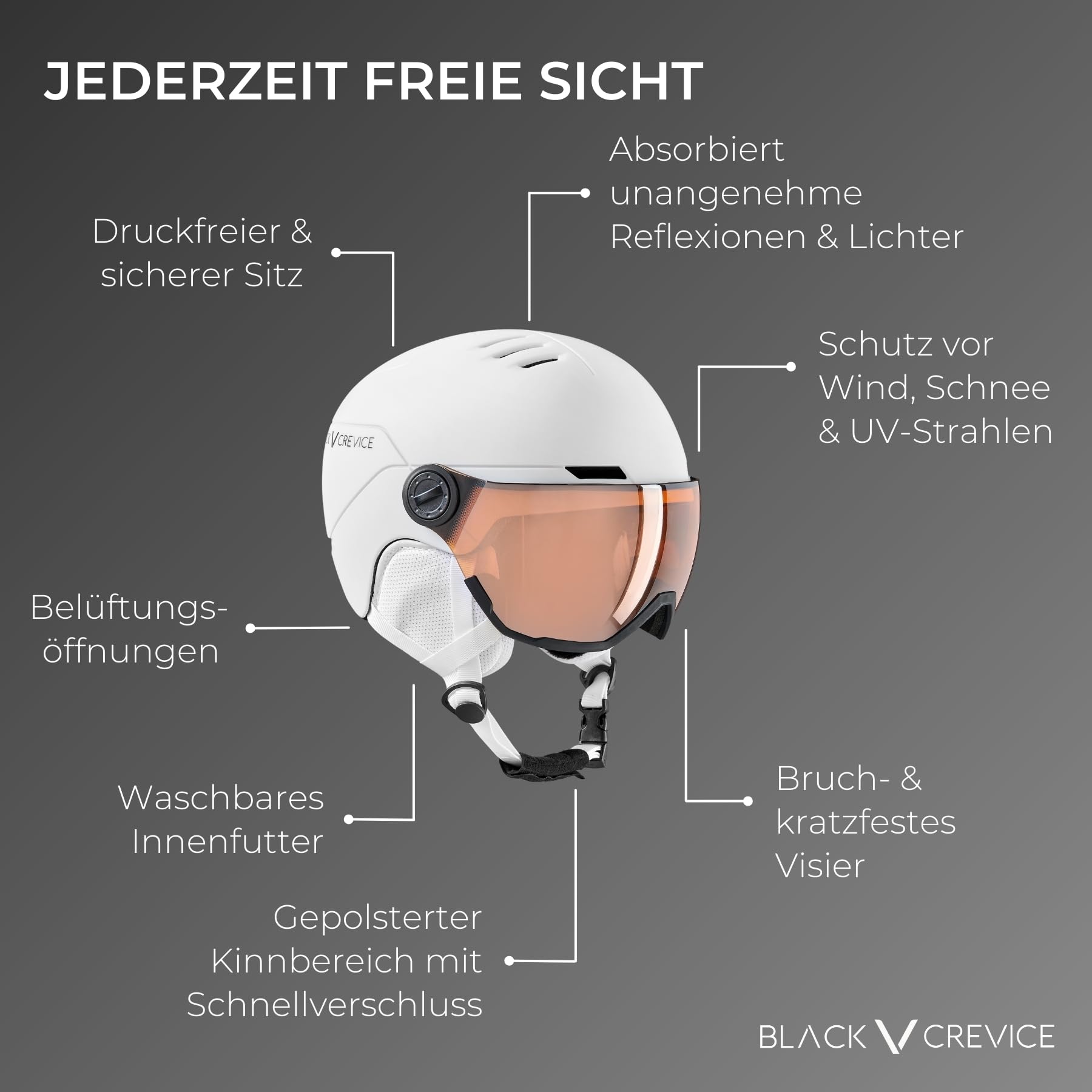 Black Crevice Dziecięcy kask narciarski Cortina I kask narciarski z pełnym wizjerem i wentylacją I kask snowboardowy dla chłopców i dziewczynek I z nausznikami i uchwytem na okulary narciarskie I