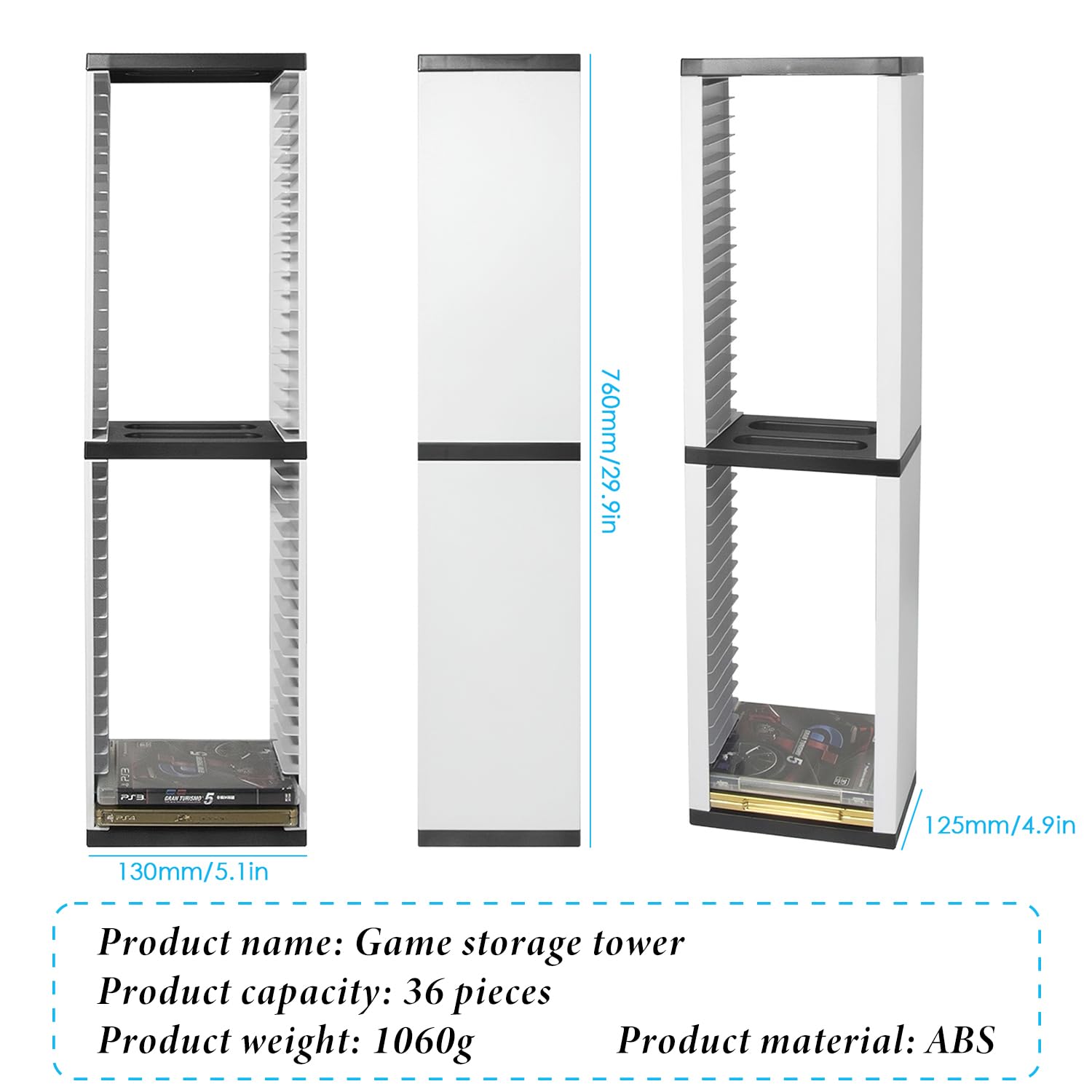 Scaffale portaoggetti per dischi di videogioco, organizer per PS5, supporto per 36 dischi, DVD rack, multiuso, con slot compatto