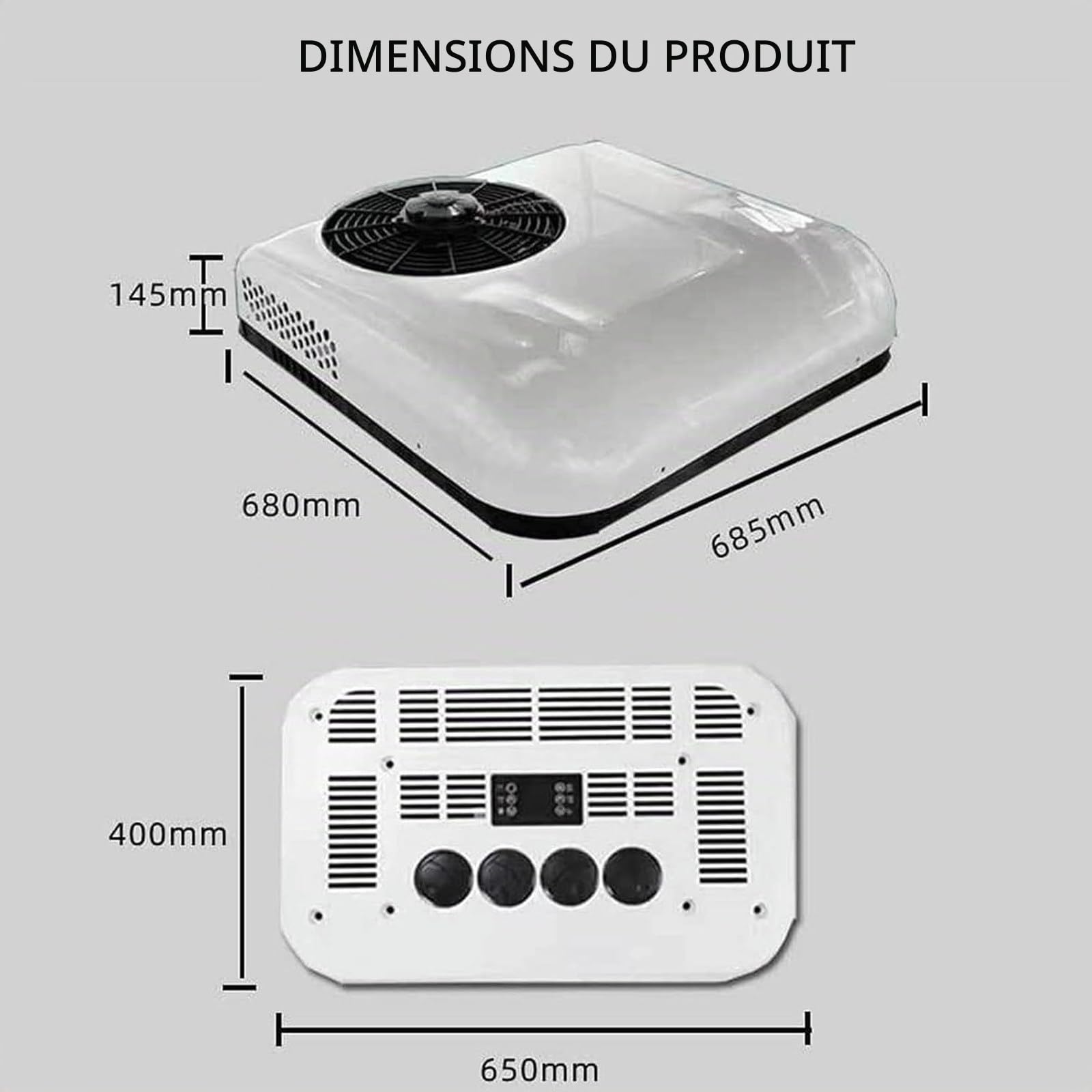 Climatisation 12V/24V pour Caravane, Camping-Car, Toit DC, Climatiseur de Toit électrique pour Voiture, Climatiseur électrique pour Camping-Car, Léger et Portable,12V-White