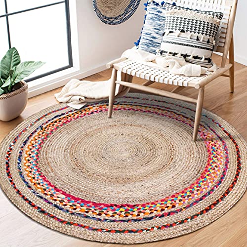 Image of Jute Braided Natural Hand Woven & Reversible Rug for Living Room Kitchen Entryway, Farmhouse Rustic Burlap Carpet Floor Mat (cottonjute, 180cm)