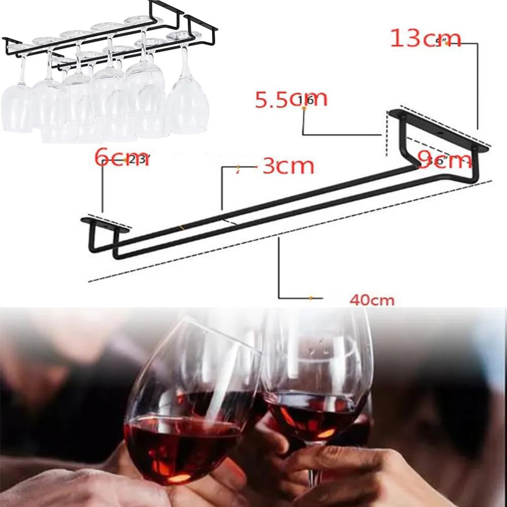 HEYOUTH Support Verre a Pied Suspendu,Porte Verre a Pied Suspendu,Porte Verres Suspendu,4 Pièces 40cm Porte-verres à Vin Peut contenir 32 à 40 verres à vin avec Vis pour Cuisine Café Bar Restaurant