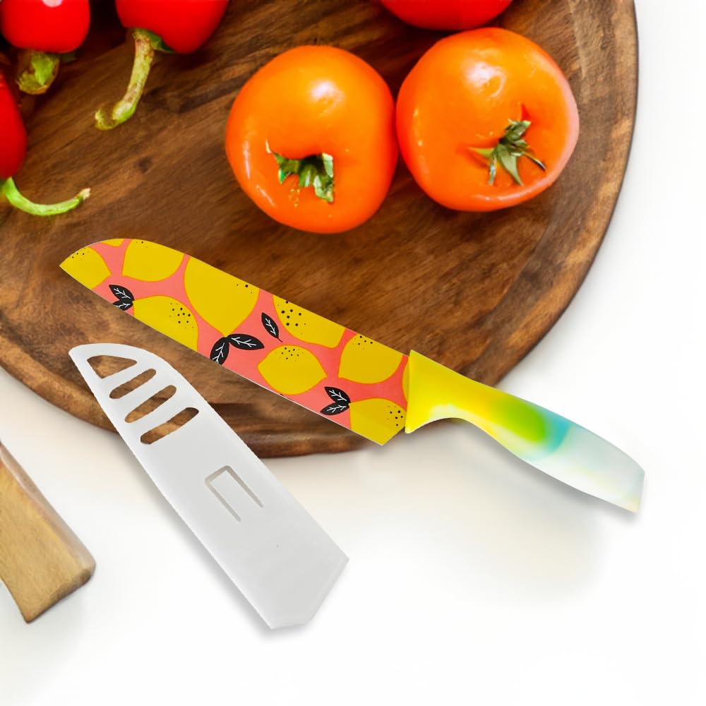 The Better Home Sharp Knife for Kitchen (7 Inch) Chef Knife | Chaku Knife | Printed Knife| Nife | Chopping Knife | Steel Kitchen Knife with Cover | Chopper Knife for Kitchen (Yellow)