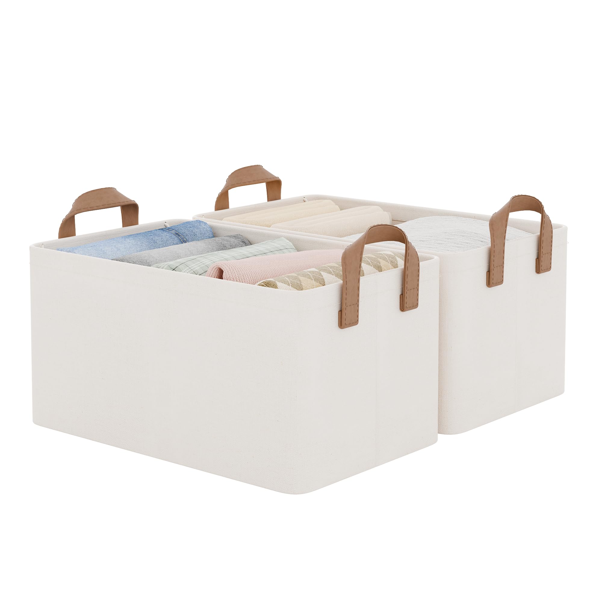 storageworks closet storage bins, storage baskets for shelves, closet organizers and storage bins with metal frame, handles, natural color, 2-pack