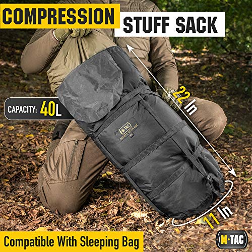 M-Tac Sleeping Bag Compression Stuff Sack Military Water Resistant Compression Bag Lightweight Nylon Compression Sack For Travel, Camping, Hiking, Outdoor (Black, M - 12 Liters) #TOP1