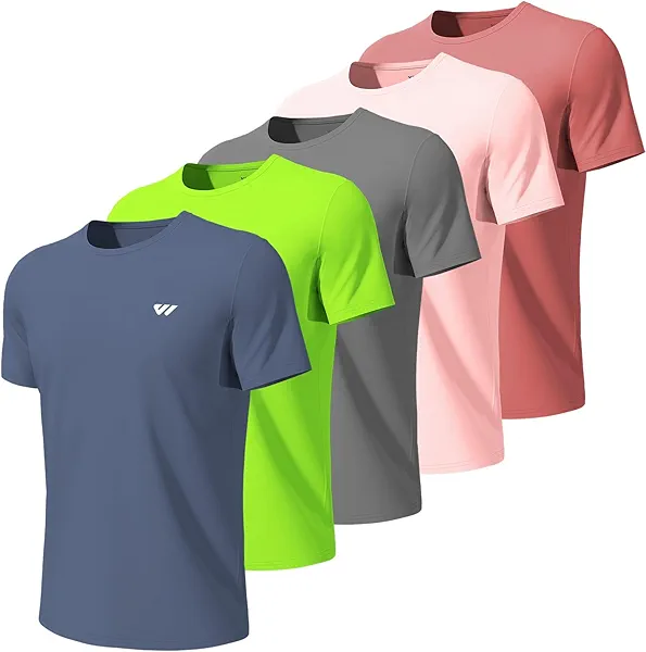 3-5 Pack Men Workout Shirts Quick Dry Running T-Shirt Short Sleeves Crew Neck Tee Athletic Moisture Wicking Gym Top UPF 50+