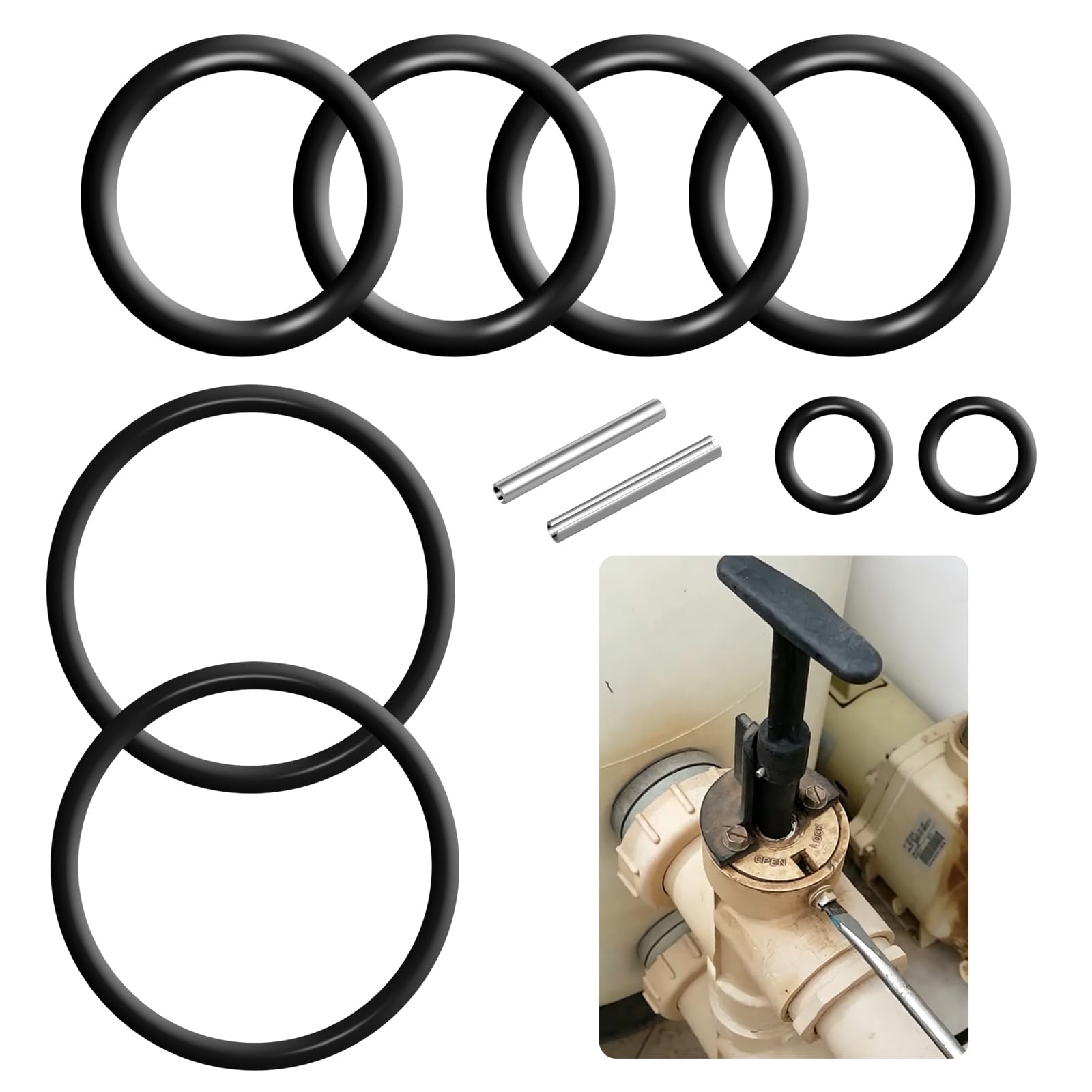 Photo 1 of 2 Set Replacement 263054 O-Ring Kit, Fit for Pentair/PacFab/Sta-Rite Slide Valve 263064, 263052, 263053, 263078, 263079; O-Rings Part# 273062, 51005000, 6020006 & 273063 Stainless Steel Handle Pins