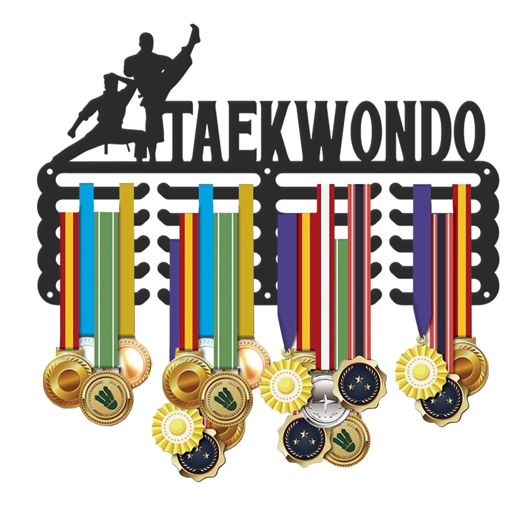 SUPERDANT Porta Medaglie da Taekwondo Portamedaglie da Muro Sportivi in Metallo 5 File 20 Ganci Espositore da Parete per Medaglie Ripiano in Ferro Regali per Atleti
