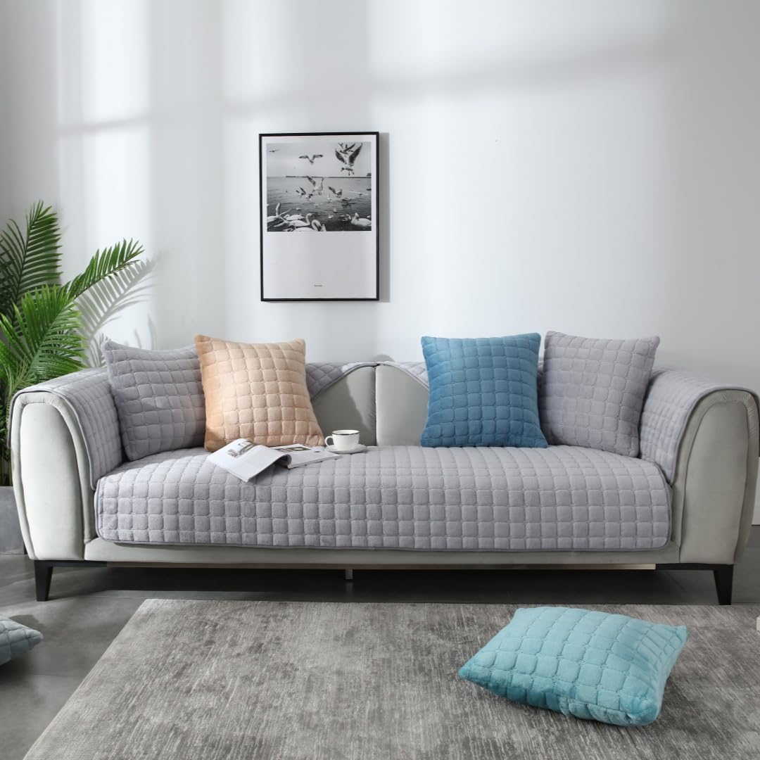 Housse de canapé en flanelle grise 110x110 cm antidérapante pour salon d'angle