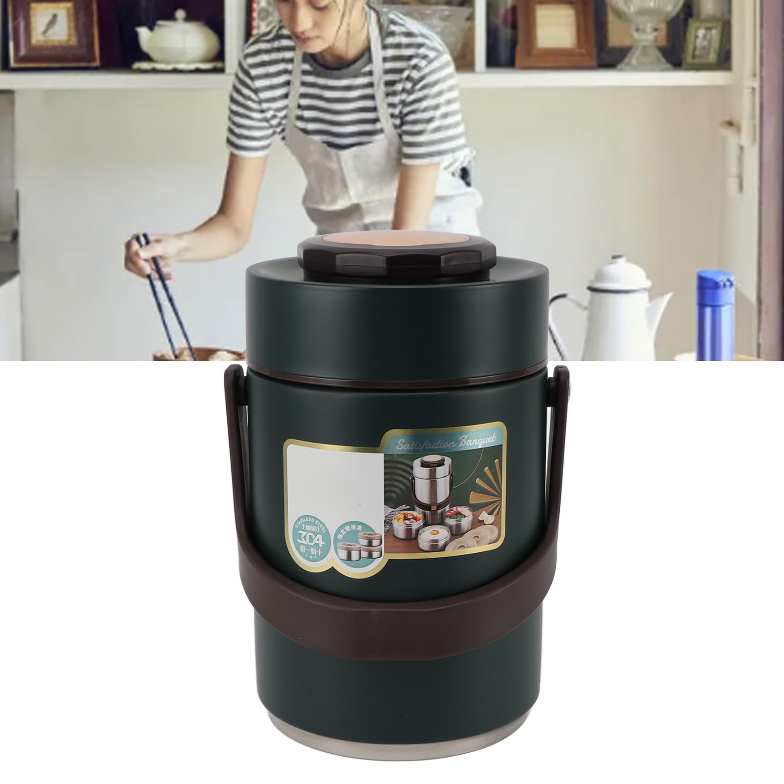 Tarro de comida aislado de acero inoxidable de 64 oz, recipiente grande para almuerzo al vacío para comidas frías y calientes, termo portátil para estudiantes y trabajadores de (2000ml)