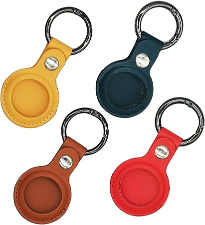aposu 4pcs leather case for airtagsprotective sleeve cover with keychain tracker holder for airtags tracker accessories skin protecter yellowbrown