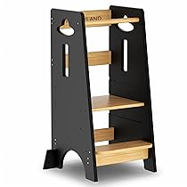 COSYLAND Torre Montessoriana da 1 Anno – Torre montessoriana bambini in Legno Più Spesso – Torretta Montessoriana con Scala Regolabile a 3 Altezze – Scala Montessoriana per Bambini(Nero&Naturale)