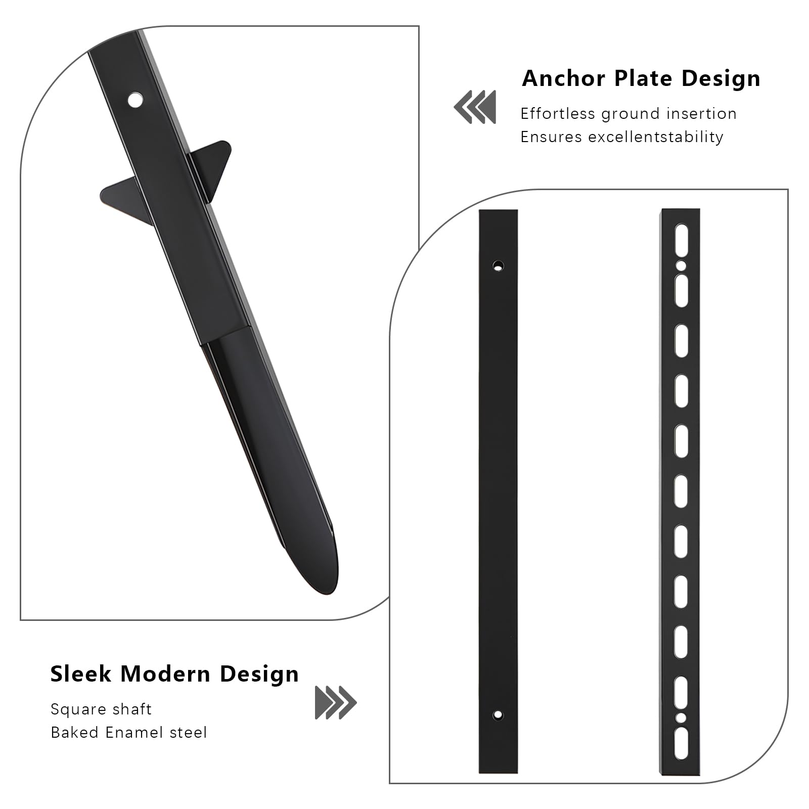 Estaca de metal para letrero de patio, poste cuadrado de acero, poste ajustable resistente con agujeros para carteles, soporte de diseño moderno elegante para exteriores, jardín, carretera