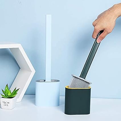 ZHUQUA Silicone Toilet Brush with Holder Slim Flex Toilet Brush Anti-drip Set Toilet Bowl Cleaner Brush, No-Slip Long Handle Soft Silicone Bristle Clean Toilet Corner Easily