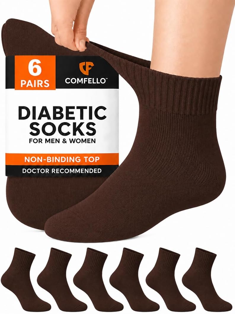 Diabetic Ankle Socks for Men & Women, 6 Pairs, Non-Binding Loose Top, Extra Wide
